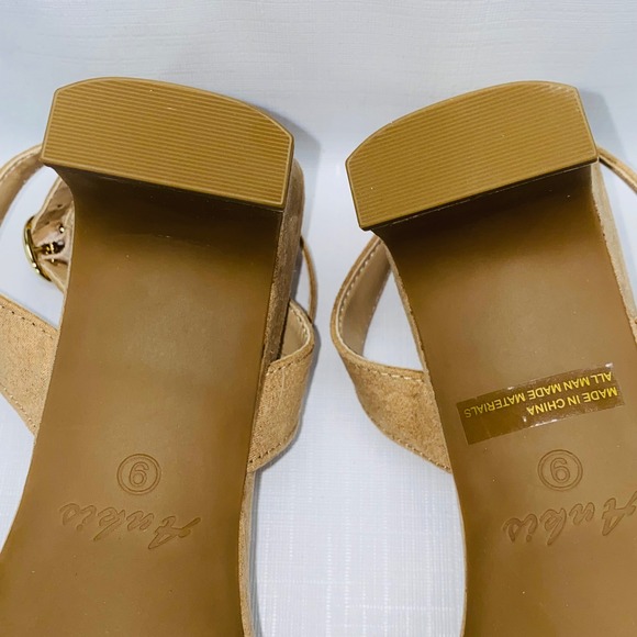 Ankis Women's Tan Suede Square Toe Ankle Strap Block Heel Sandals Size 9 - Picture 10 of 13